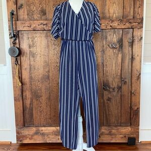 Women’s Navy and White Striped Nautical Jumpsuit Sz S